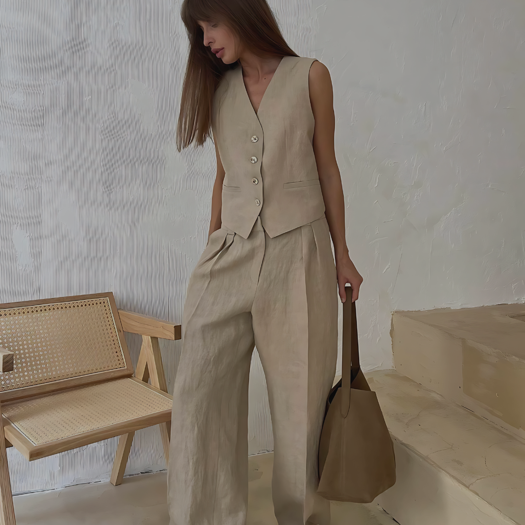 Women's Linen Cotton Chic Vest & Pants Suit