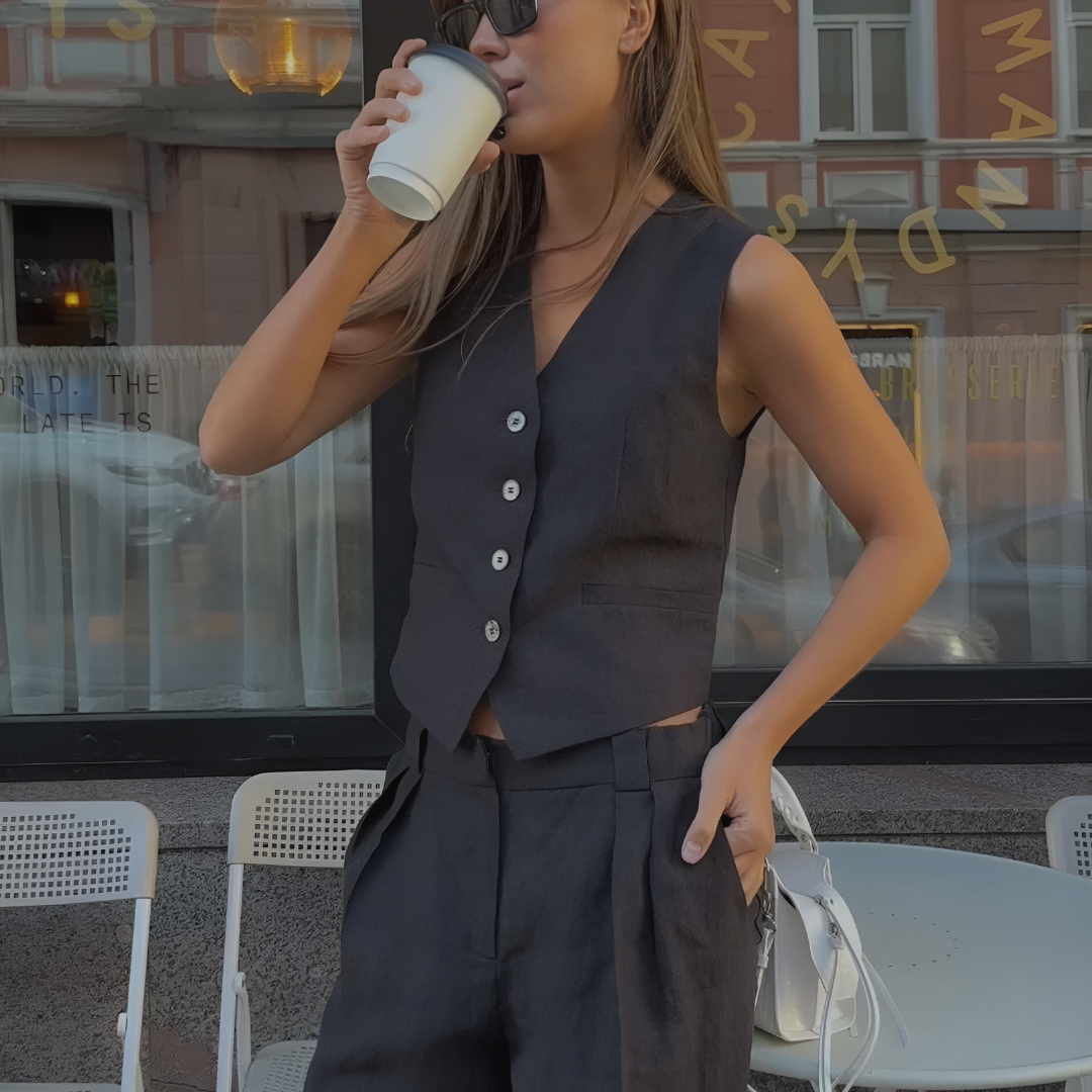 Women's Linen Cotton Chic Vest & Pants Suit